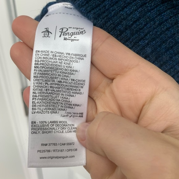 Mens Penguin Lambs Wool Sweater Navy - Picture 3 of 4